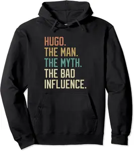 Retro Hugo the Man the Myth the Bad Influence Novelty Pullover Hoodie - Jaredsab Shop 32B09VYLCJR3