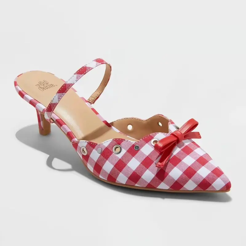 Women’s Lysandra Gingham Eyelet Kitten Heel Sandals - Wild Fable, Women's Heeled Shoe