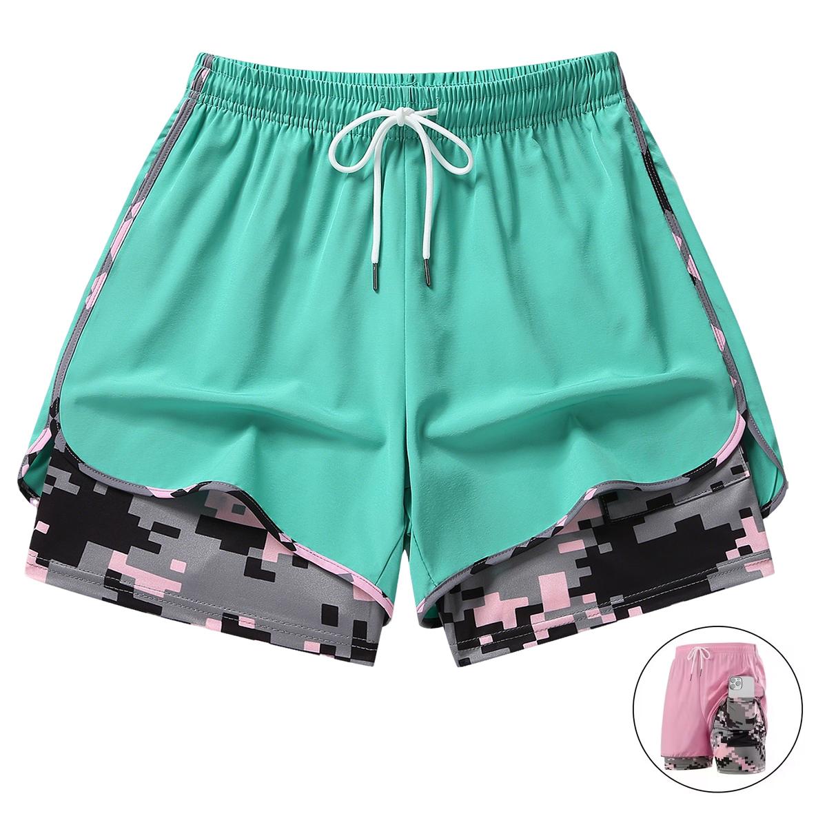Set of 3 women’s casual athletic shorts — summer lightweight, double-layer breathable running shorts for yoga and cycling, elastic waistband, mid-thigh length,summerwins,summeroutfits,vacationoutfits,beachoutfits