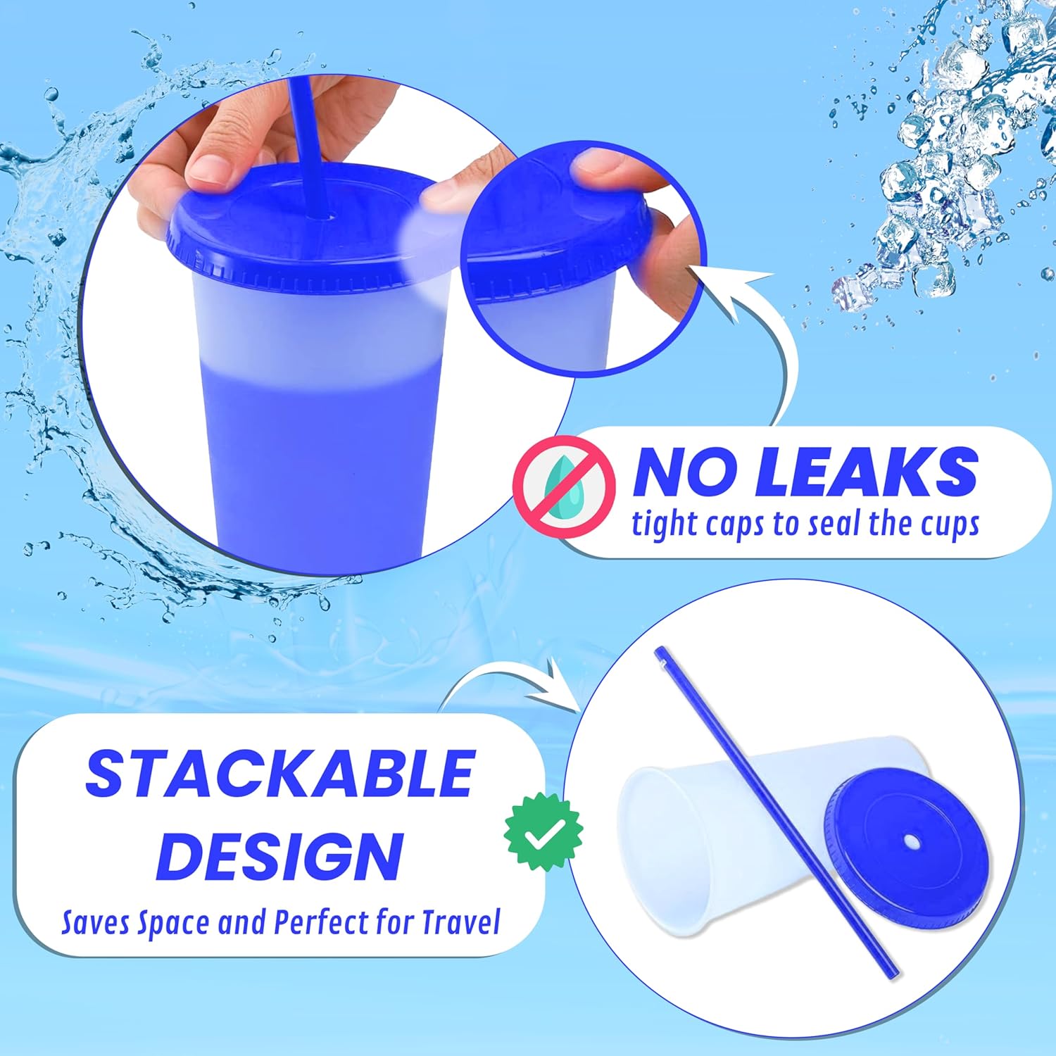 10pcs 16oz Color Changing Cups with Lids and Straws, Color Changing Tumbler, Reusable Cups with Lids in Multicolors Perfect for Cold Drinks, Cold Coffee, Smoothie etc