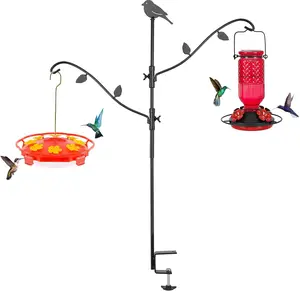42-Inch Heavy Duty Steel Deck Bird Feeder Pole – Adjustable, Detachable with Multiple Hooks for Outdoor Bird Feeders & Plant Hangers
