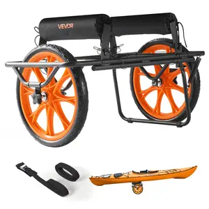 VEVOR Collapsible Foldable Wagon Kayak Cart Dolly, 330 lbs Load Capacity, 15-in Solid Rubber Tires, Kickstand, Quick Assembly & Disassembly, Water Sports Trolley for Kayaks, Canoes, Paddleboards