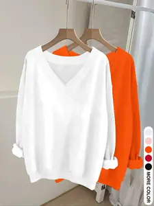 Women's V-Neck Long Sleeve Pullover Knitwear Sweater Set, Casual Fitted Design, Multiple Colors Available, Perfect for Spring & Fall