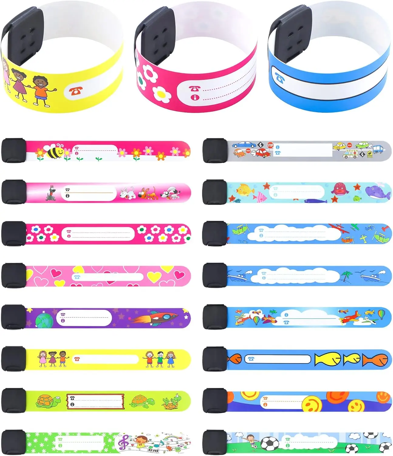 16 count  Safety ID Wristband,   Bracelets Adjustable  ID Bands for Boys and Girls (16 Styles)