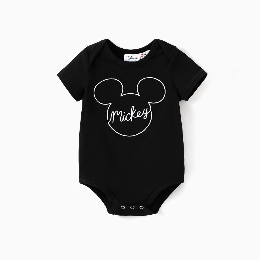 PatPat Disney Mickey and Friends Family Matching 3pcs Set Mickey Mouse Allover Print Sporty Dress Cotton Top Romper Casual Suits Unisex Classic Mickey Design 3D Effect