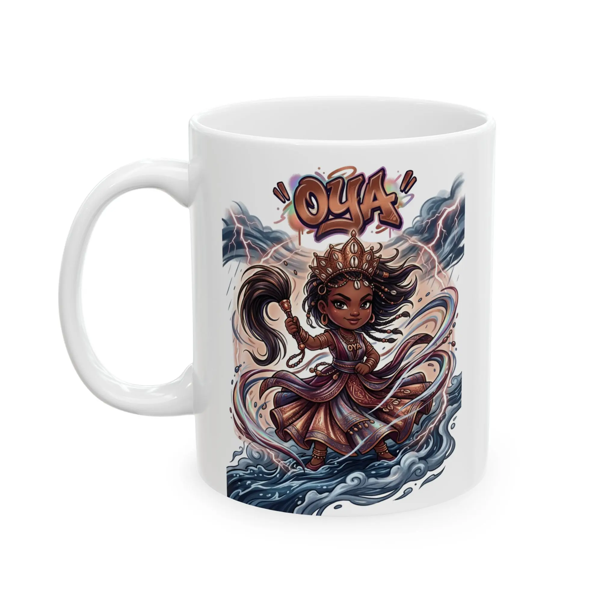 Oya Orisha Mug | Chibi Yoruba Goddess of Wind & Storm | Lukumí Santería Gift | 11,1 5oz Ceramic Coffee Mug | Afro-Spiritual Art (11oz, 15oz)