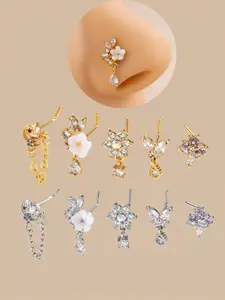Flower Design Nose Stud, Floral Design Stainless Steel Material L-shaped Nose Rings, Fashion Piercing Accessories Nose Jewelry for Women & Girls