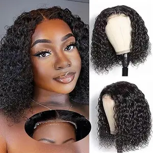 Nerkre Glueless Curly Wigs Human Hair Pre Plucked Curly BOB Wig Human Hair 5x5 HD Lace Closure Deep Wave Wigs for Black Women Deep Wave Pre Plucked Wear and Go 180 Density Wig short curly bob lace front Human Hair Deep Wave Glueless Wig glueless wig