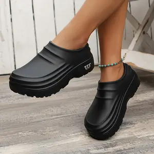[Comfortable EVA Chef Clogs] Waterproof Comfortable EVA Chef Women's Casual Solid Black Slip-On Work Shoes for Home and Kitchen Use