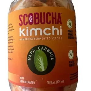 Scobucha Kimchi Napa Cabbage Vegan Spicy Fermented Vegetable Pickle Kit with Ginger & Raw Kombucha 16 fl oz Instant United States Made Tangy Flavorful Probiotic-Rich Side Dish - Food