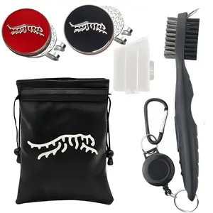 6 Pcs Golf Accessories Cleaning Set, Include 4 pcs golf marker 1 golf tee pouch 1 golf brush,Creative Golf Gift For Golf Lovers, Golf Pack
