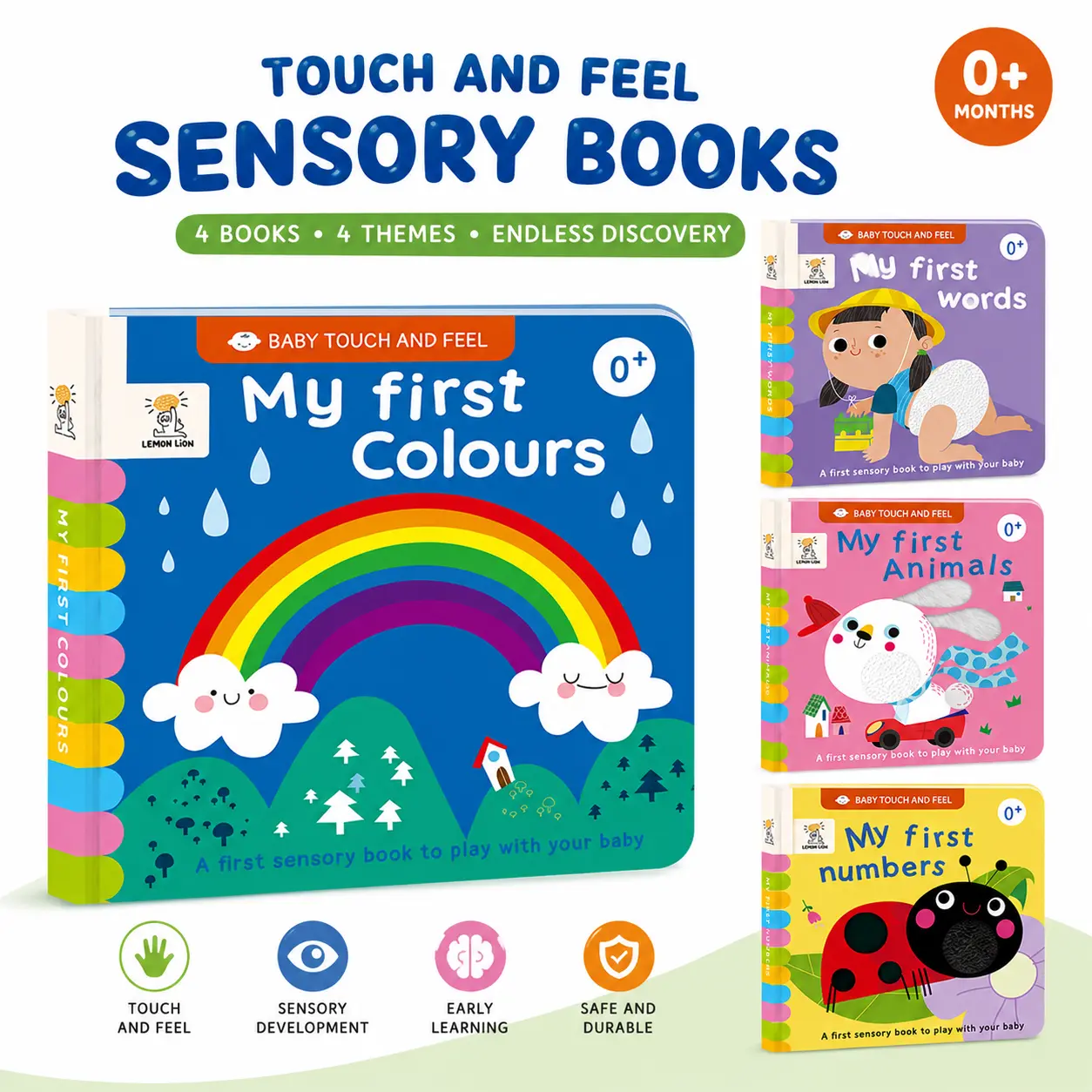 Kids Touch and Feel Language Learning Book Set,Colors, Words, Animals and Numbers, Choose 4-Book Complete Set or 2-Book Set, Screen-Free Educational Toy, Hands-On Interest Activity, Birthday, Christmas and Holiday Gift