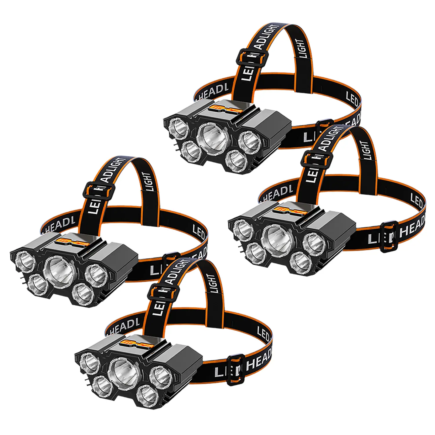4 Pack USB Rechargeable LED Headlamps - High Brightness Head Torch with Adjustable Elastic Strap, IPX6 Water Resistant Hands-Free LED Light for Hiking/Camping & Outdoor Emergencies, Adjustable Strap, Elastic Bands, Emergency, Adjustable Fit, High-Brightne