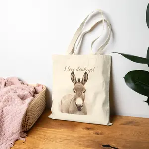 Donkey Lover Cotton Canvas Tote Bag, Animal Print Eco-Friendly Shopping Bag, Farm Animal Gift, Cute Donkey Shoulder Bag, Reusable Beach Tote