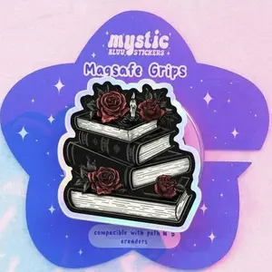 Gothic Book Lover Phone Grip Dark Floral Reading Stand Magnetic E-reader Pop Holder Coquette Goth Style Birthday Gift for Bookworms
