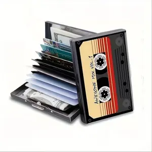 Stainless Steel Credit Card Holder Retro Cassette Design Cool Music Collection Unisex Wallet for Men and Women Compact Metal