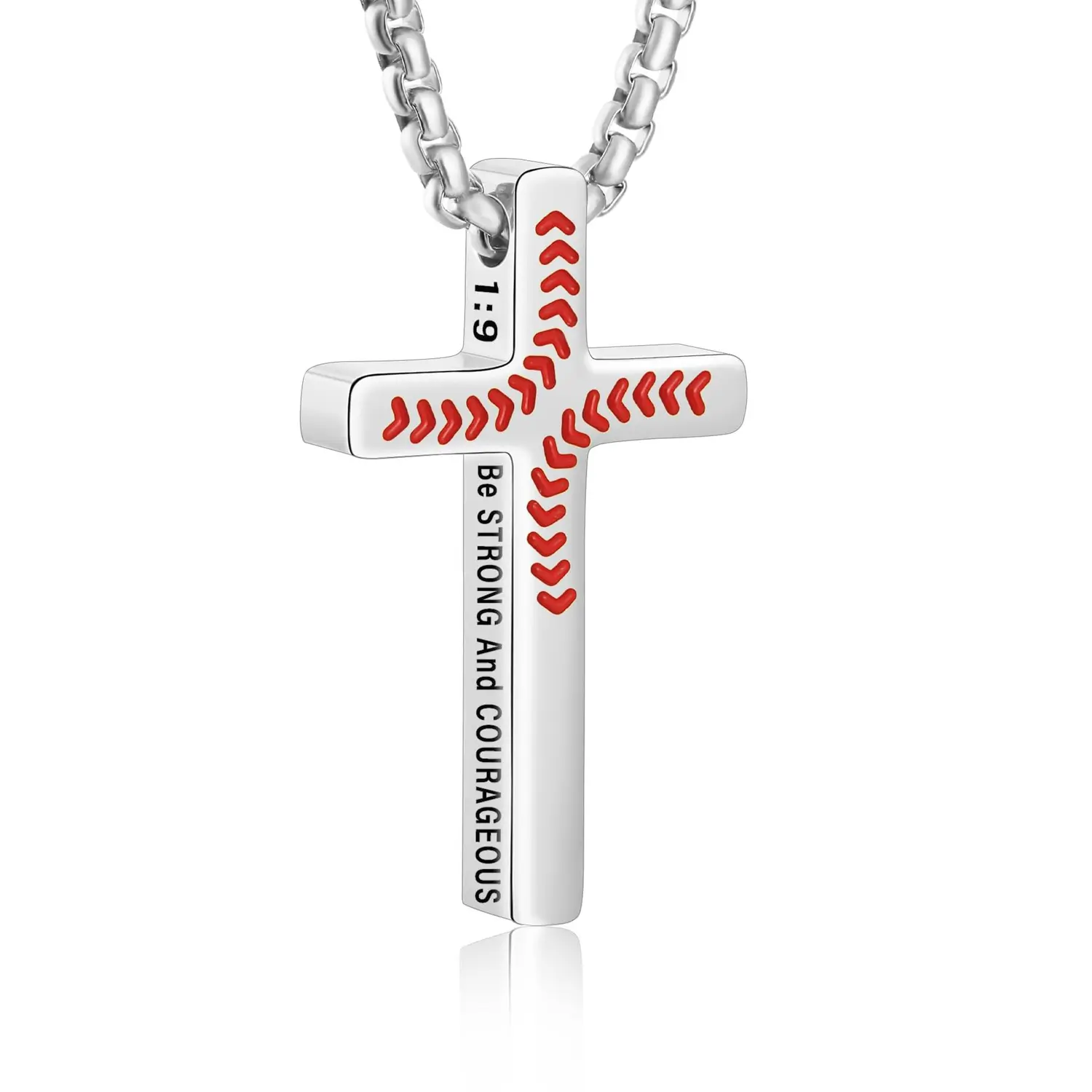 Baseball Bible Verse Boy Cross Necklace, Letter Print Cross, Stainless Steel Cross Pendant Chain, Christian Religious Baseball Accessories, Son Jewelry Gift, Cross Design Necklace, Faith Necklace