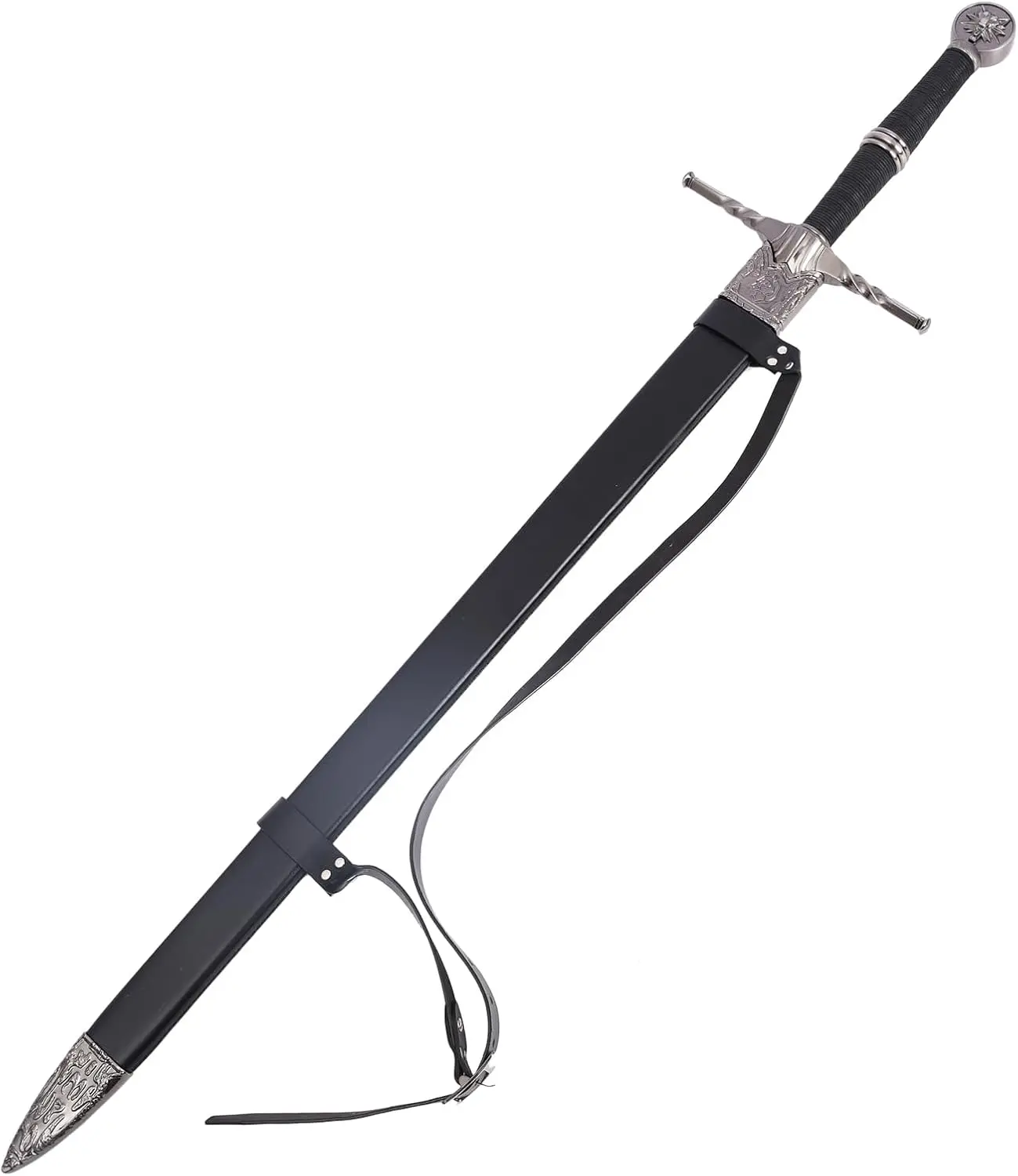 41” White Wolf Inspired Fantasy Sword - 2-Handed Stainless Steel Display Replica with Secure Wax Grip, for Cosplay Collectors (Home Decor Hanging Decor)