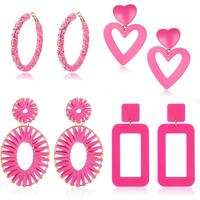 Heart & Raffia Hot Pink Earrings
