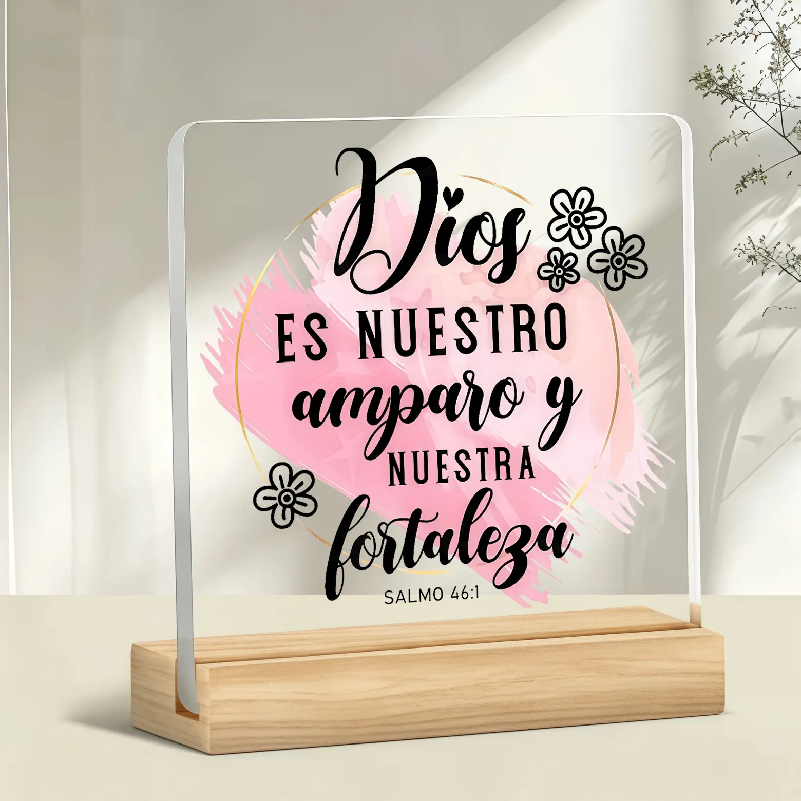 Spanish Bible Verse Acrylic Desk Sign With Wooden Stand, Salmo 46:1 Religious Tabletop Plaque, Christian Home Decor, Birthday Thanksgiving Christmas Gift For Faith Believer