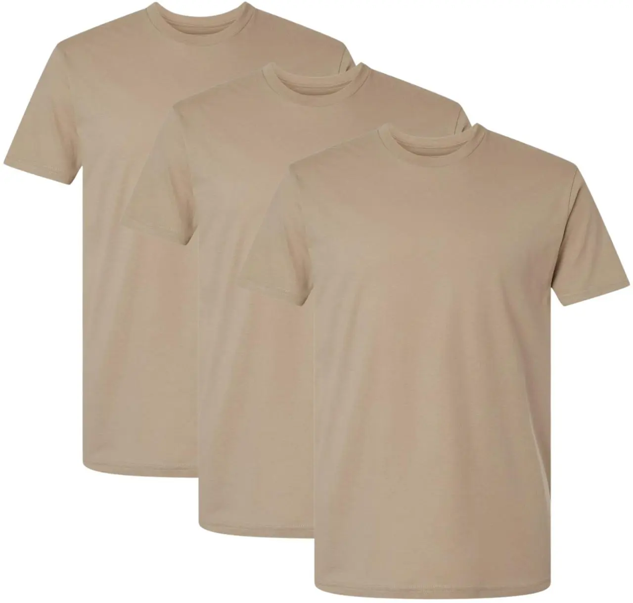Mens Desert Tan 3-Pack 100% Cotton Military Crew Neck T-Shirts - Menswear Workwear ACU Uniform Undershirts, Tactical Casual Tops, Tshirt, Classic, Unisex, Plain, Shortsleeve, Tee