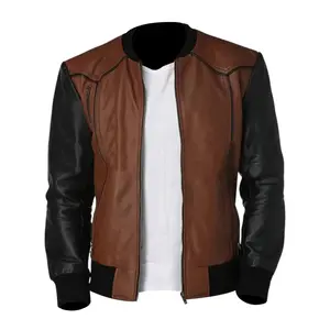 Men's Bomber Jacket Brown and Black Leather Vintage Bomber Zip Up Biker Style Fashion Jacket by Hide Crafts