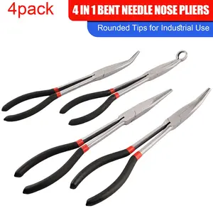 4-in-1 Long Bent Nose Pliers & 11" Spark Plug Wire Puller for Automotive Engine