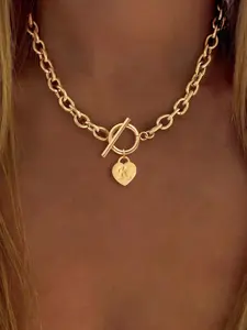 Heart Initial Pendant Necklace, Stainless Steel Chain Necklace for Women for Gift, Girl's Temperament All-match Accessory