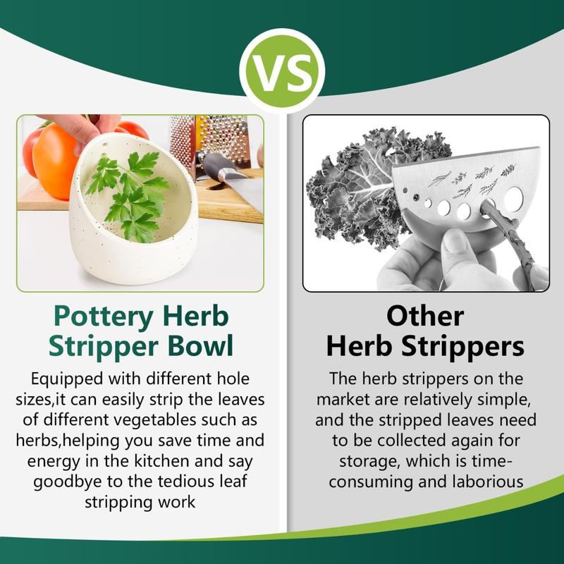 Handmade Ceramic Herb Stripper Bowl – Easy Leaf & Stem Separator for Cooking and Kitchen Prep