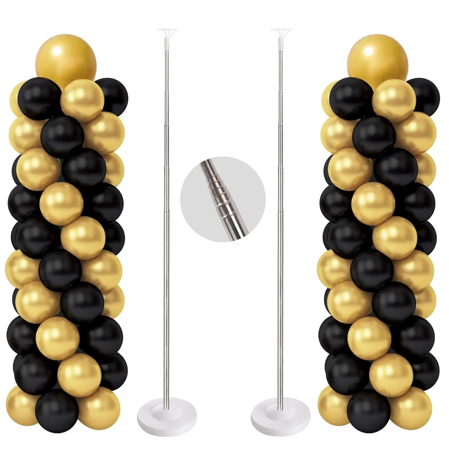 Balloon Column Stand Kit, Set Of 2, 6.6Ft Height Adjustable Balloon Column Kit, Metal Telescopic Pillar Balloon Stand, Birthday Party, Graduation, Wedding Christmas Decorations