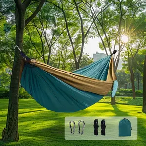Portable Parachute Hammock Lightweight Outdoor Nylon Hammock for 2-3 People with Tree Straps Carabiners Compact Carry Bag Breathable Premium Material Foldable Design