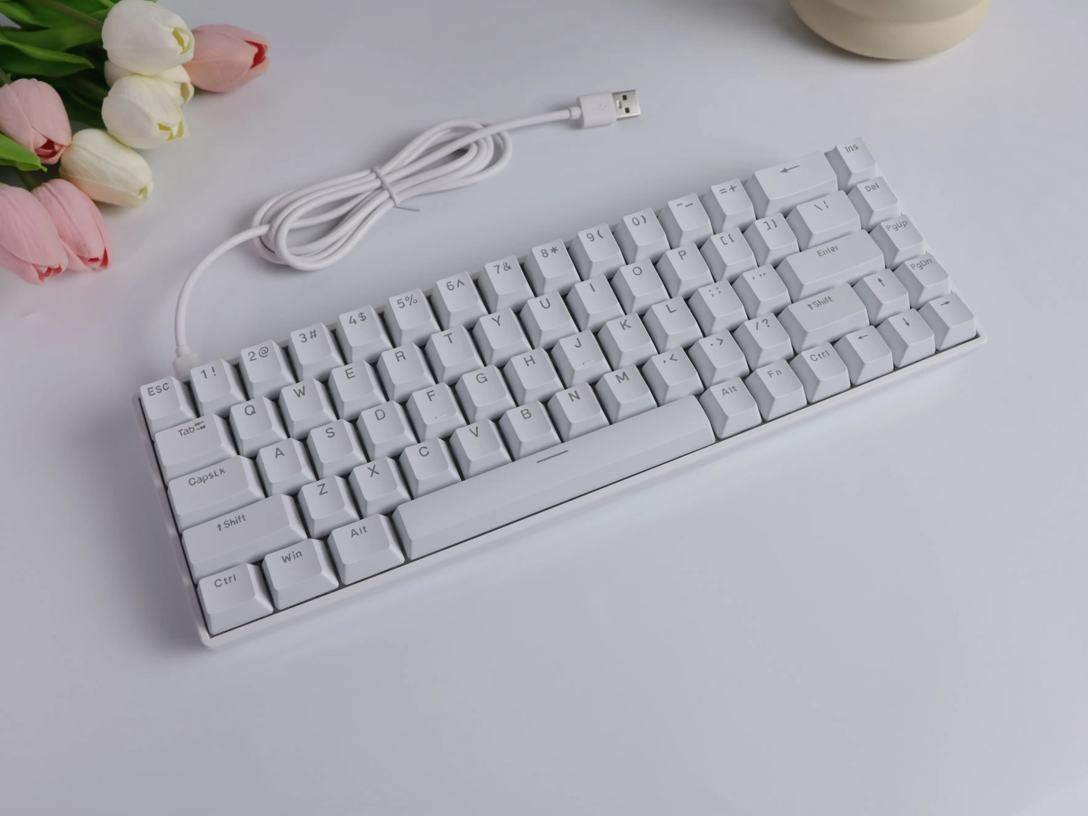68-Key Tri-Mode Mechanical Keyboard, 65% Layout with Dedicated Arrow Keys, Hot-Swappable RGB Compact Mini Keyboard for Portable Office & Gaming, Blush Pink, Adorable Keycaps, Cordless Mouse (Excludes Pro 108/IP Cube/Fury Models)