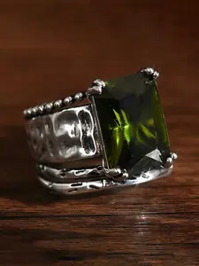 Bohemian Geometric Rhinestone Wide Metal Ring, Vintage Simple Unisex Couple Daily Wear, Unique Fashion Accessory, Vintage Rings