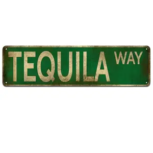Tequila Way Metal Street Tin Sign - Funny Vintage Slim Aluminum Wall Art Decor, 16 x 4 Inch Retro Gift
