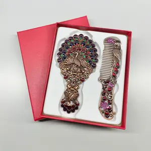 Retro Peacock Mirror & Comb Gift Set with Handle Portable Festive Packaging Elegant Grooming Perfect for Women Christmas New Year Gifts