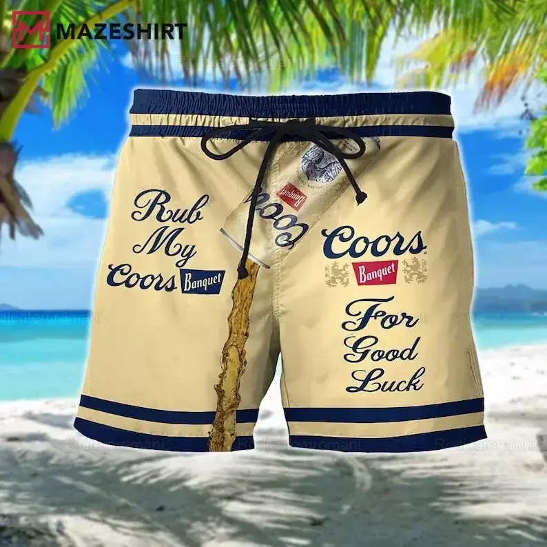 C.00r.s Banquet Rub My C00.rs For Good Luck Funny Beer Spill Beach Shorts Men Women Hawaiian Swim Trunks Cream Navy Summer Casual Festival Streetwear Loose Comfort