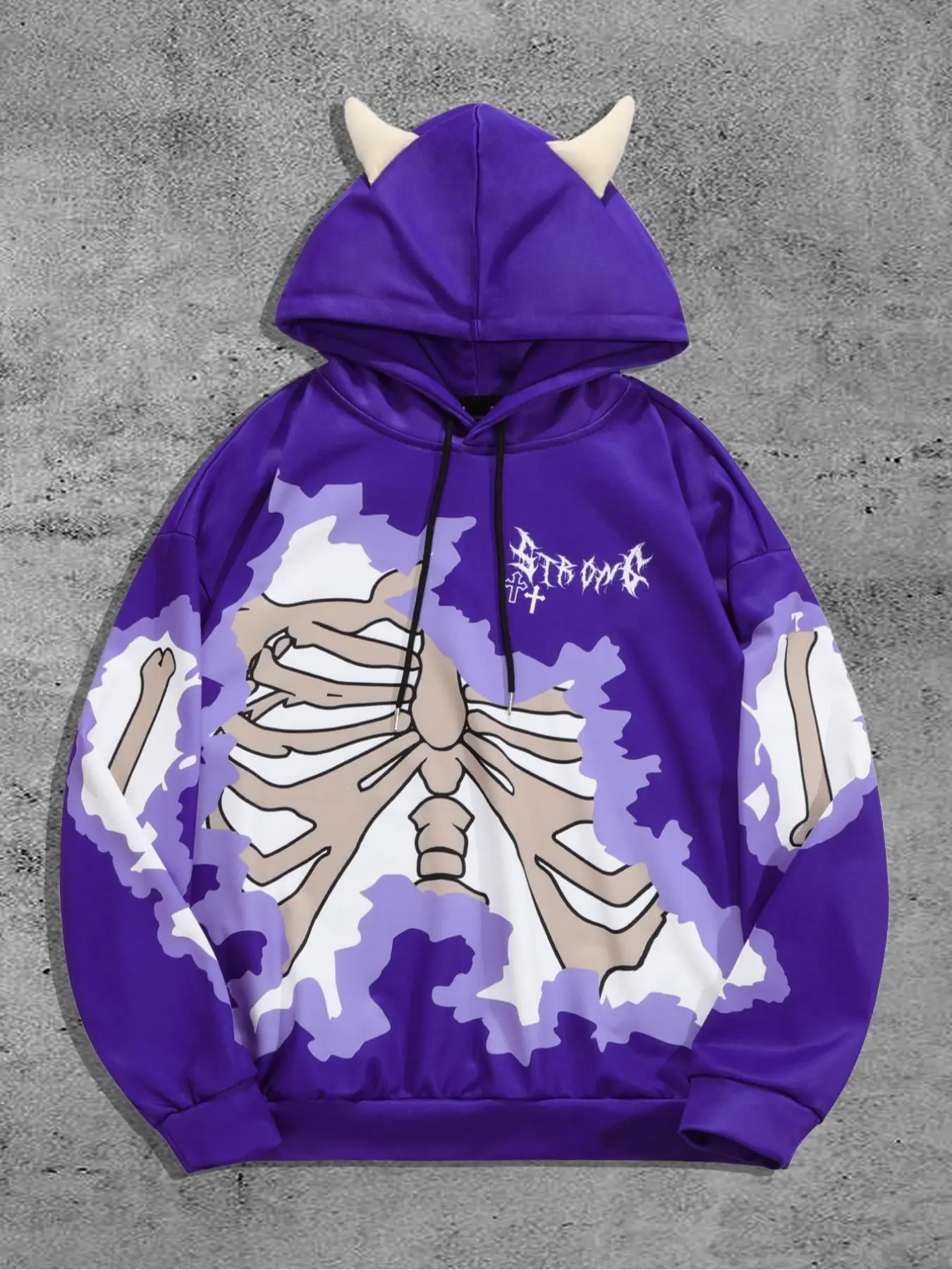 Men's Skeleton & Cross Halloween Graphic Drop Shoulder Demon Design Hoodie, Regular Fit Fashion Casual Drawstring Hooded Sweatshirt for Daily Holiday