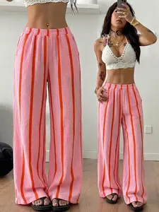 Women's Fashion Casual Striped Long Pants, Party, Simple Comfortable, Youthful Travel, High-End Fashion, Leisure Style
