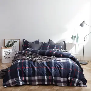 Buffalo Plaid Duvet Cover   Cotton Navy Blue Checkered Duvet Cover 3 count Set 1 Dark Blue Tartan  Duvet Cover with Zipper Ties 2 Pillow Cases Soft Navy Grid Bedding