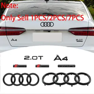 ABS Audi Models Car Front Hood Grill Emblem Rear Trunk Badge Sticker For Audi A4 2008-2017 4 Ring Logo A4 Sticker Quattro Sline Emblem 2.0T Letter Stickers Decoration Replaced Accessories Sticker For Cars
