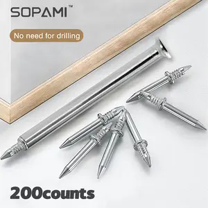 SOPAMI 200pcs Double Head Skirting Nails for Wooden Steps Thread Seamless Invisible Double-Headed Nail for Skirting Trim Baseboard Acoustic Panels Stairway Door Floor Furniture Self-Drilling Screws Hardware