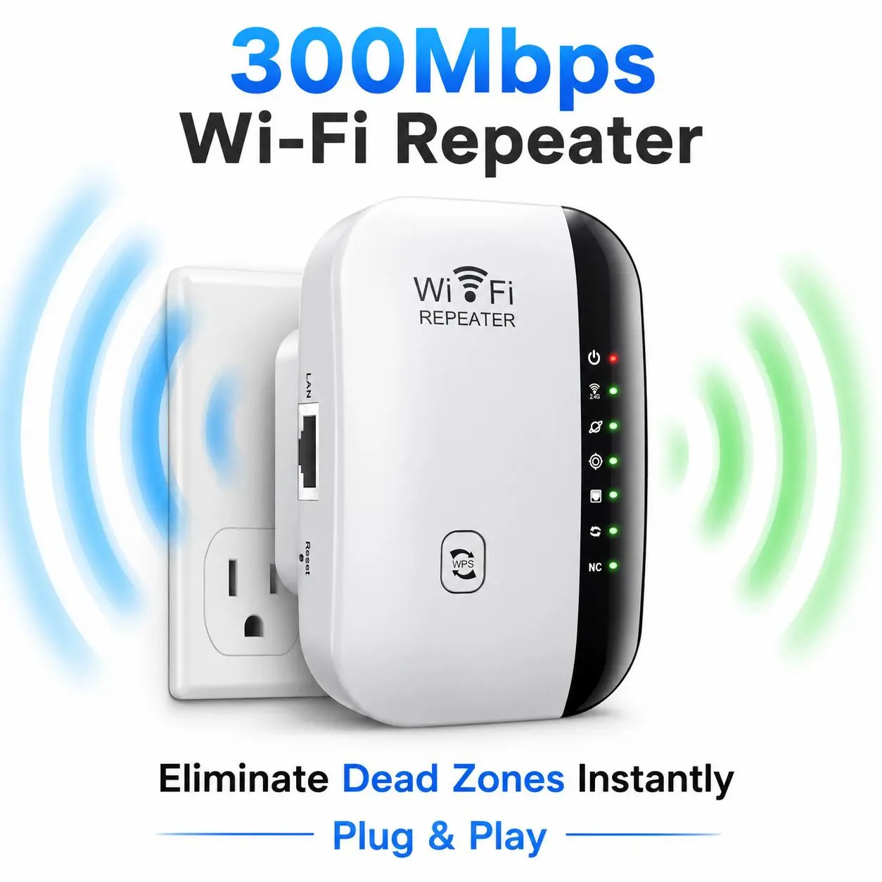300Mbps Wireless WiFi Extender Signal Booster for Home - 1-Tap Setup, Eliminate Weak WiFi Coverage (Computers & Office Network Repeater Component)