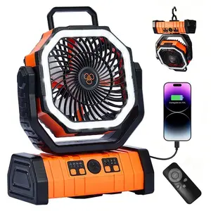Camping Fan with 20000mAh Battery – Rechargeable & Portable Tent Fan with Remote Control, 4 Speeds, Hanging Hook, Cordless Outdoor Fan Orange