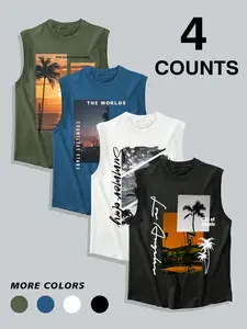 Men's California Palm Tree Sleeveless Tank 4 Pack, Retro LA Cityscape Graphic Summer Shirt, Sporty Casual Beach Vacation Streetwear Tee #springsaledeals2026 #summeroutfits #fyp #californiastyle