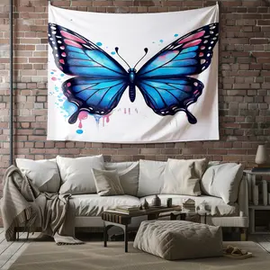 Watercolor Blue Butterfly Tapestry, Vibrant & Blue Monarch Butterfly Wall Hanging, Versatile for Wall Decor & Picnic Blankets