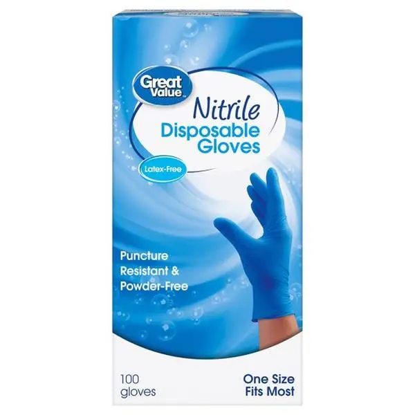 Great Value Disposable Nitrile Work Safety Gloves, Latex-Free, Powder-Free, Blue, 1-Count Fits Most, 100-Count for Household Cleaning