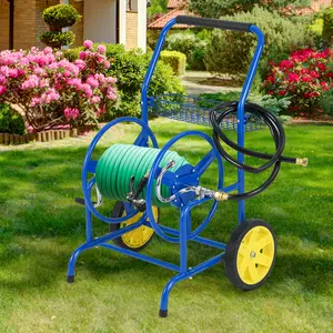 COSTWAY - Garden Hose Reel Cart with 2 Wheels and Storage Basket-Blue