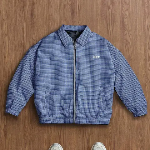 Fashionable plaid lapel jacket for men, versatile street casual color block striped coat with zipper closure