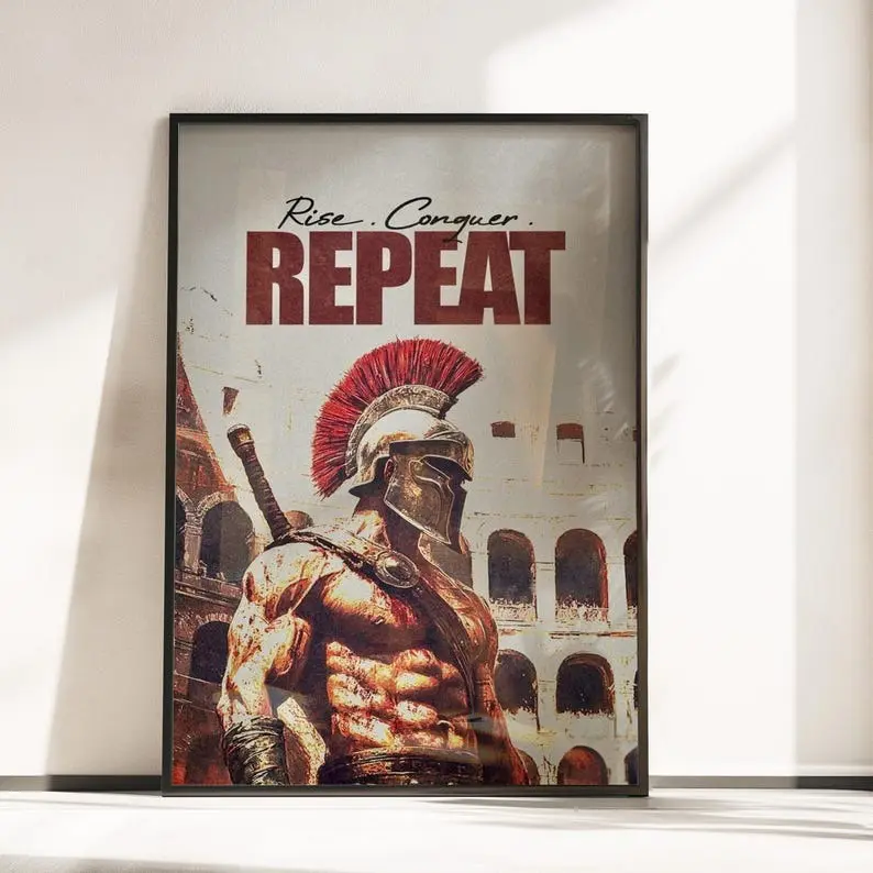 Gladiator Motivational Wall Art, Ancient Rome Warrior Poster, Roman Empire Wall Print,  Man Cave Decor