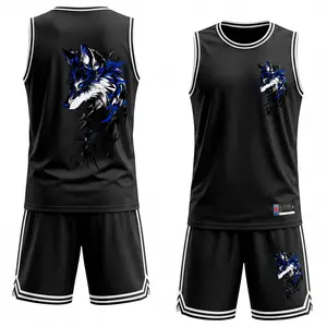 Men's Wolf-Patterned Athletic Set: 2-Piece Mesh Basketball Jersey & Shorts Combo — Lightweight, Breathable Sportswear